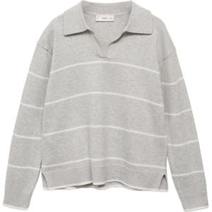 MANGO KIDS - Trui 'KATIE' - Lichtgrijs/Wit - Gebreide Trui