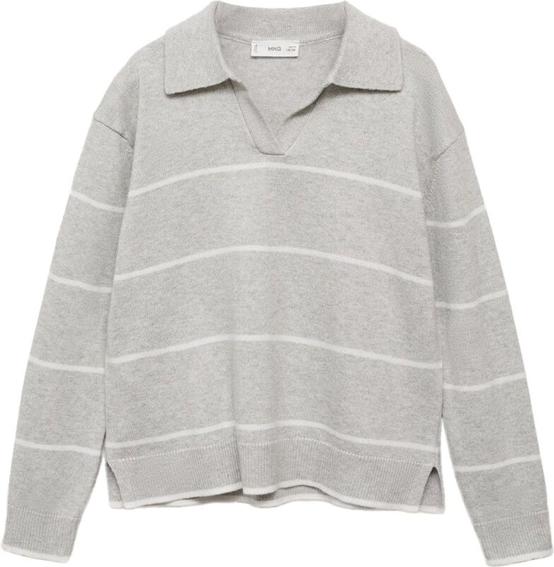 MANGO KIDS - Trui 'KATIE' - Lichtgrijs/Wit - Gebreide Trui