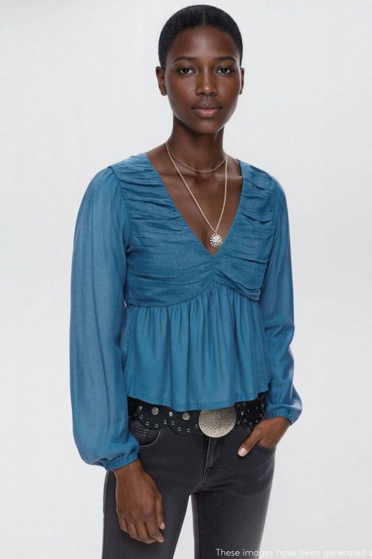 MANGO TEEN - Blousetop - Blauw - Lange Mouwen - V-hals