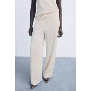 Mango - High Waist Broek - Beige - Loose Fit - 100% Polyester