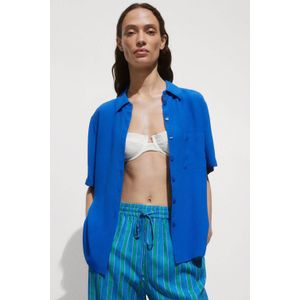 Mango - Blouse - Blauw - 100% Viscose - Driekwartmouwen