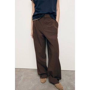 Mango - Wide Leg Low Waist Pantalon - Donkerbruin - Dames