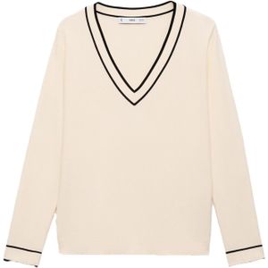 Mango - Top - Ecru - Fijn Gebreid - Lange Mouwen - V-hals