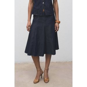 Mango - Spijkerrok - Dark Blue Denim - Middellange A-lijn met Plooien