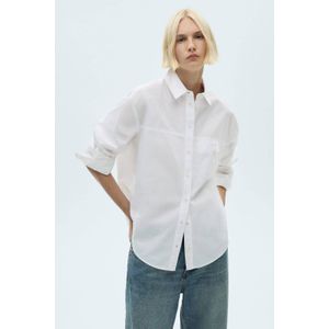 Mango - Blouse - Wit - Lange Mouwen - Katoen