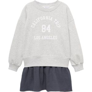 MANGO KIDS - Jurk 'TRIP' - Antraciet / Lichtgrijs / Wit - Jerseyjurk