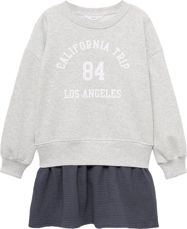 MANGO KIDS - Jurk 'TRIP' - Antraciet / Lichtgrijs / Wit - Jerseyjurk