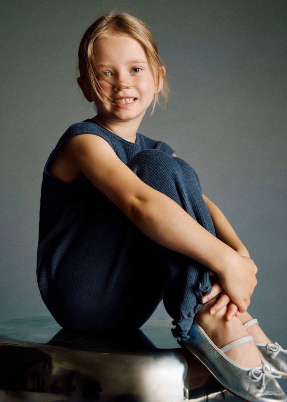 Mango Kids - Rib Gebreide Top - Blauw - Mouwloos