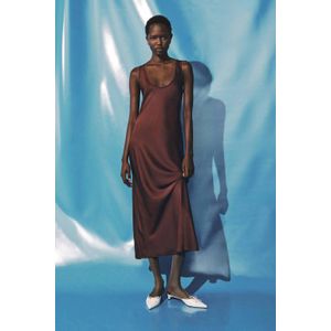 Mango - Maxi Jurk - Donkerbruin - Satijn