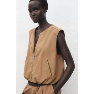 Mango - Gilet - Bruin - Loose Fit - Mouwloos - 100% Katoen