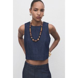 Mango - Denim Cropped Top - Medium Blue Denim
