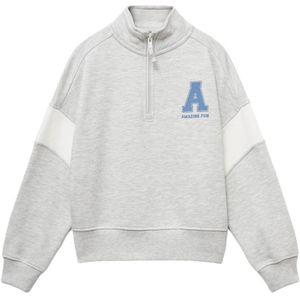 Mango - Kids Sweater - Lichtgrijs - Opstaande Kraag - Lange Mouw