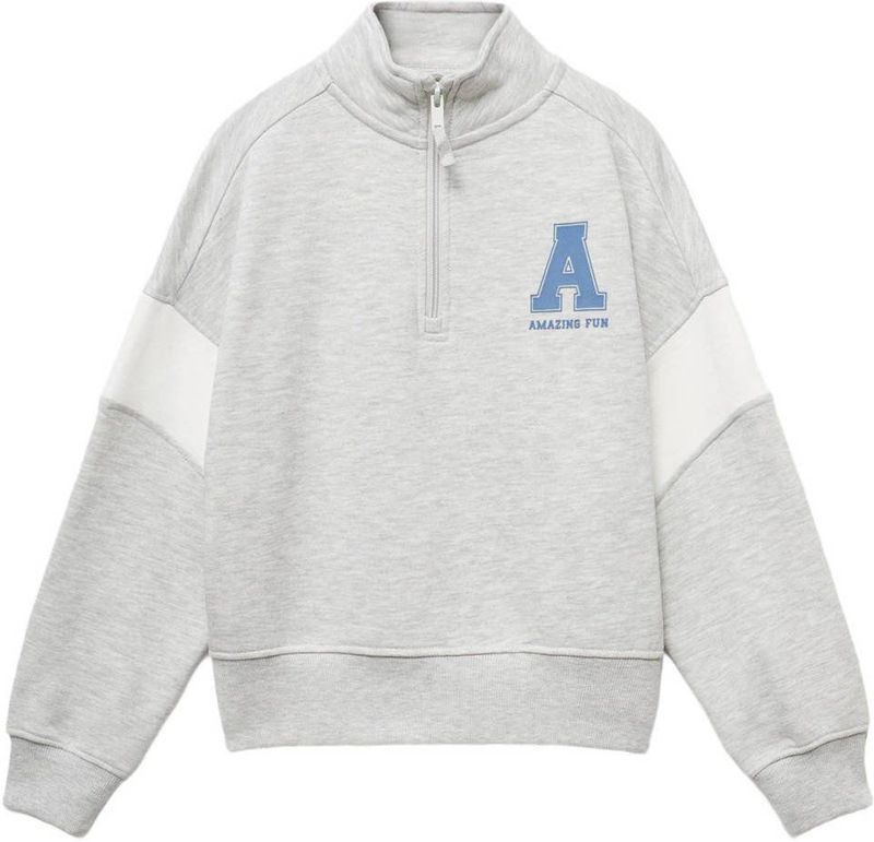 Mango - Kids Sweater - Lichtgrijs - Opstaande Kraag - Lange Mouw