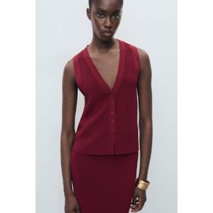Mango - Gilet - Donkerrood - Mouwloos Model - V-hals