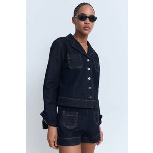 Mango - Denim - Donkerblauwe Korte Broek - Straight Fit - Regular Waist