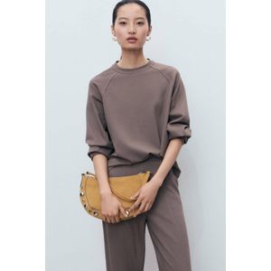 Mango wide leg regular waist broek bruin