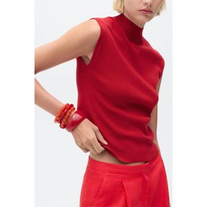 Mango - Top - Rood - Aansluitend - Mouwloos