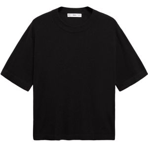 MANGO - LUCCAS - Trui - Zwart - Geribbelde Kraag - Halve Mouw