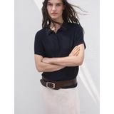 Mango - Top - Donkerblauw - Korte Mouwen - Viscose