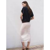 Mango - Top - Donkerblauw - Korte Mouwen - Viscose