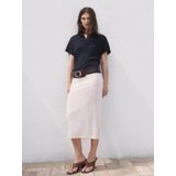 Mango - Top - Donkerblauw - Korte Mouwen - Viscose