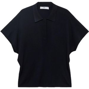 Mango - Top - Donkerblauw - Korte Mouwen - Viscose