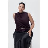 Mango - Top - Donkerrood - Mouwloos - Watervalhals