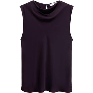 Mango - Top - Donkerrood - Mouwloos - Watervalhals