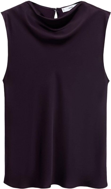 Mango - Top - Donkerrood - Mouwloos - Watervalhals