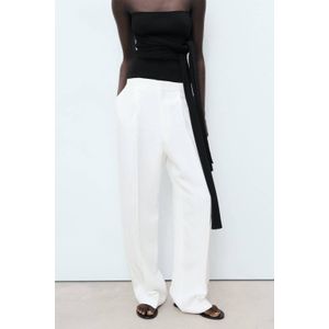 Mango linnen straight regular waist broek wit