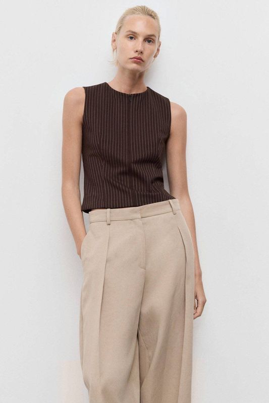 Mango - Top - Bruin - Mouwloos - Ronde Hals