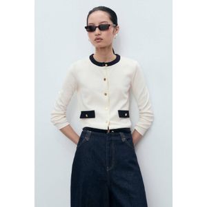 Mango - Gebreid Vest - Ecru - Lange Mouwen - Ronde Hals