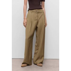 Mango - Wide Leg High Waist Casual Broek - Groen