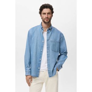 Mango Man - Denim Casual Overhemd - Lichtblauw