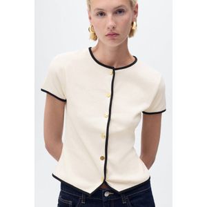 MANGO - PORTBI - Gebreid Vest - Crème / Zwart