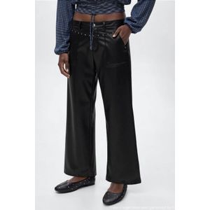 MANGO TEEN - Imitatieleer Broek - Rechte Pasvorm - Lage Taille - Met Studs - Broeken