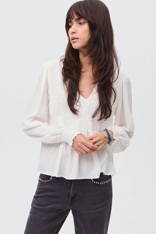 MANGO TEEN - Top - V-hals - 100% Viscose - Smockwerk en Crinkle Effect