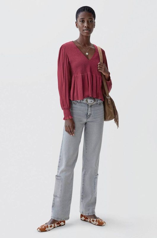 MANGO TEEN - Top - V-hals - Halflange Mouwen - Crinkle Structuur