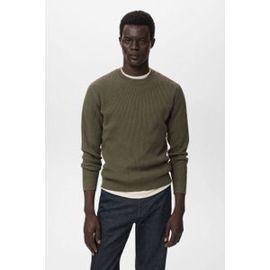 Mango Man pullover trui rib gebreid donkergroen