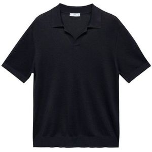Mango Man - Polo - Donkerblauw - Rechtvallend - Fijn Gebreid