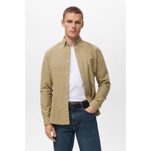 Mango Man - Casual Overhemd - Kaki - Regular Fit - Lange Mouwen