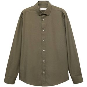 Mango Man - Overhemd - Kaki - Regular Fit - Lange Mouwen - 100% Katoen