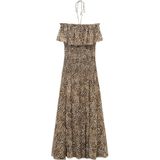 MANGO Jurk 'LAURE'  lichtbeige / bruin / zwart