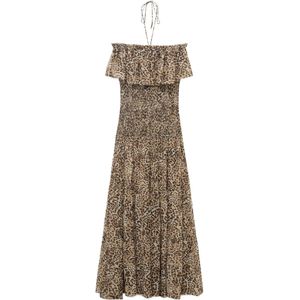 MANGO Jurk 'LAURE'  lichtbeige / bruin / zwart