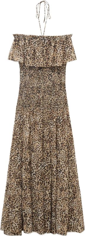 MANGO Jurk 'LAURE'  lichtbeige / bruin / zwart