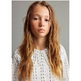 Mango Kids - Blouse - Lichtbeige - Met Blauwe Bloemenprint