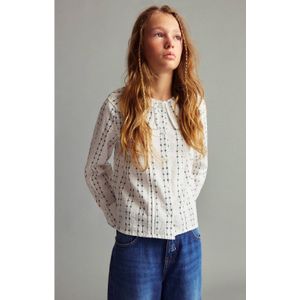 Mango Kids - Blouse - Lichtbeige - Met Blauwe Bloemenprint