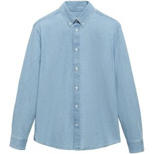 Mango Man - Casual Overhemd - Lichtblauw - Katoen en Linnen