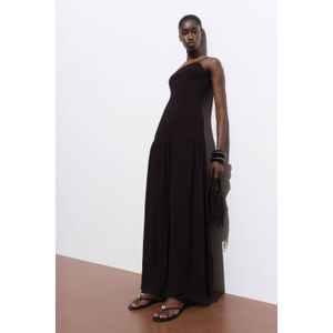 Mango - Cocktailjurk - Donkerbruin - Asymetrische Halslijn - 1 Spagettibandje