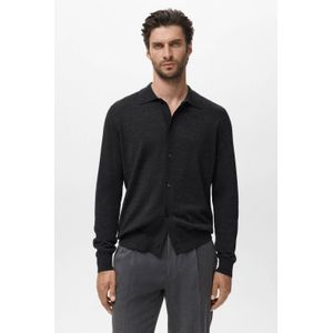 Mango Man - Cardigan - Donkergrijs - Fijn Gebreid - 100% Wol